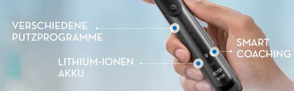 Oral-B iO elektrische Zahnbürste mit verschiedenen Putzprogrammen, Lithium-Ionen-Akku und Smart Coaching Funktion.