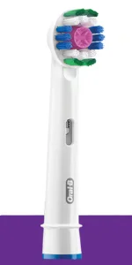 Oral-B Aufsteckbürste mit verschiedenen farbigen Borsten, einschließlich grüner, blauer, weißer und einer zentralen rosa Reinigungszone.