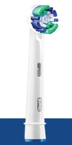 Oral-B Aufsteckbürste mit verschiedenen Borstenfarben (grün, blau, weiß) für eine gründliche Reinigung.