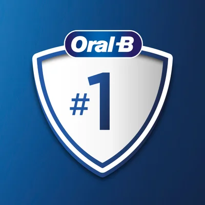 Oral-B Nr.-1-Logo auf blauem Hintergrund.