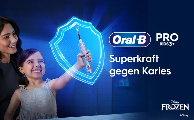 Oral-B, Pro kids 3 plus, superkraft gegen Karies. Disney frozen.