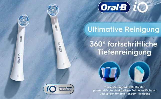 Oral Bio Ultimative Reinigung 360° fortschrittliche Tiefenreinigung TM iO Unsere beste Technologie Tausende angewinkelte Borsten passen sich der einzigartigen Zahnoberfläche an und sorgen für eine Rundum-Reinigung