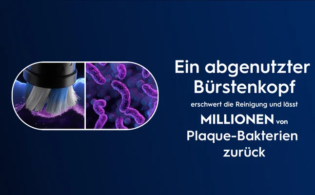 Ein abgenutzter Bürstenkopf erschwert die Reinigung und lässt MILLIONEN von Plaque-Bakterien zurück