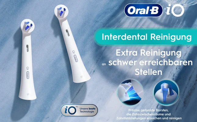 Oral B iO TM iO Unsere beste Technologie Oral B iO Oral Bio Interdental Reinigung an Extra Reinigung schwer erreichbaren Stellen Präzise geformte Borsten, die Zahnzwischenräume und Zahnfehlstellungen erreichen und reinigen