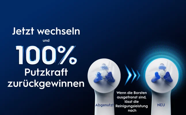 Jetzt wechseln und 100% Putzkraft zurückgewinnen Wenn die Borsten ausgefranst sind, lässt die Abgenutzt Reinigungsleistung nach NEU