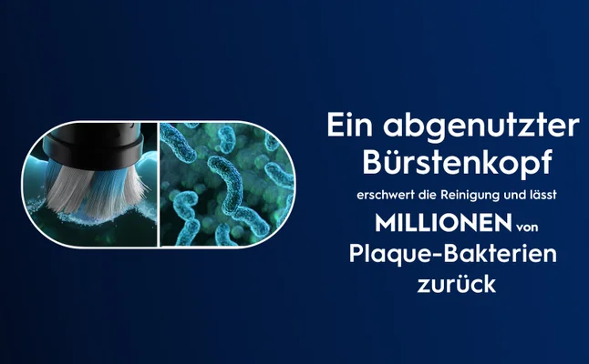 Ein abgenutzter Bürstenkopf erschwert die Reinigung und lässt MILLIONEN von Plaque-Bakterien zurück