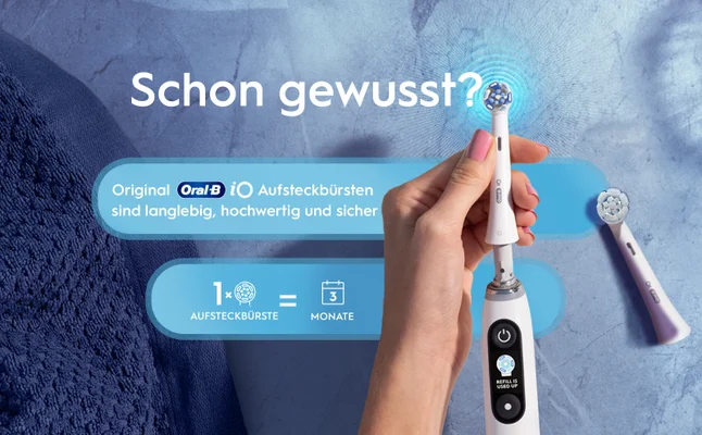 Schon gewusst? Original Oral B i Aufsteckbürsten sind langlebig, hochwertig und sicher 1×0 3 AUFSTECKBÜRSTE MONATE 4€ PRO MONAT REFILL IS USED UP Oral B 10.