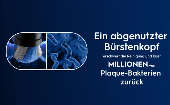 Ein abgenutzter Bürstenkopf erschwert die Reinigung und lässt MILLIONEN von Plaque-Bakterien zurück