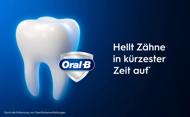 Strahlender Zahn-Icon mit Text "Hellt Zähne in kürzester Zeit auf"