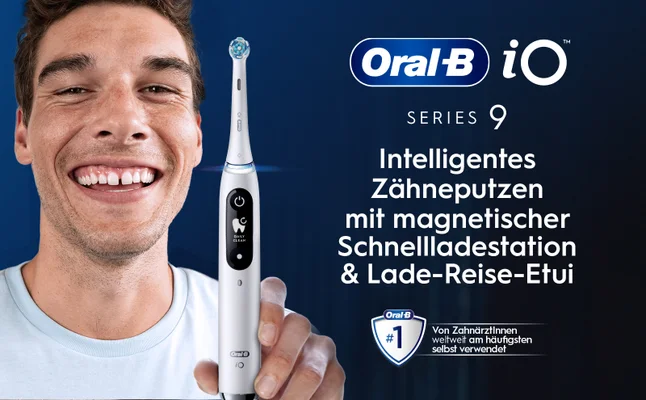 Oral-B iO SERIE 9 Intelligentes Zähneputzen mit magnetischer Schnellladestation & Reise-Etui #1 Von ZahnärztInnen weltweit am häufigsten selbst verwendet