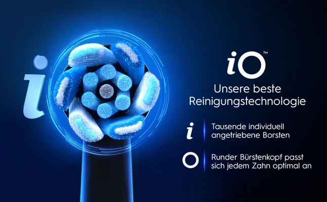 Elektrische Zahnbürste mit iO-Technologie: runder Bürstenkopf mit individuell angetriebenen Borsten