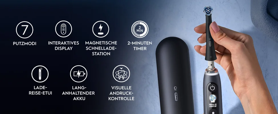 Oral-B iO 9 Lade-Reiseetui für elektrische Zahnbürste für zusätzlichen Komfort.