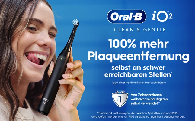 Oral-B iO2 elektrische Zahnbürste mit 100% mehr Plaqueentfernung an schwer erreichbaren Stellen