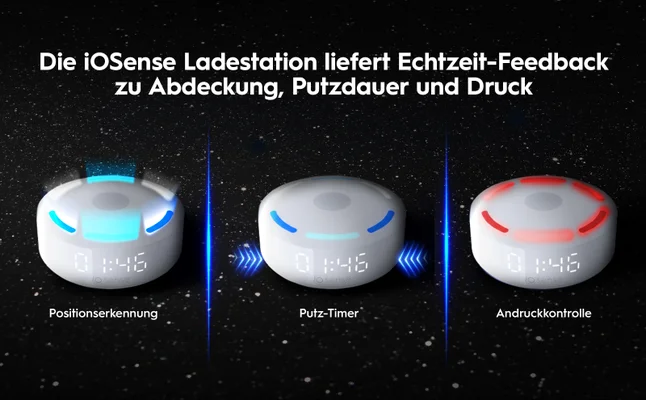 iOSense Ladestation mit drei Modi: Positionserkennung, Putz-Timer und Andruckkontrolle