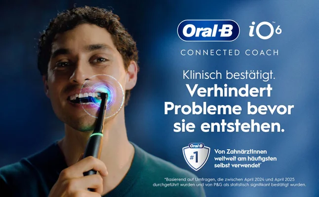 Oral-B iO6 Zahnbürste mit Connected Coach-Funktion für präventive Zahnpflege.
