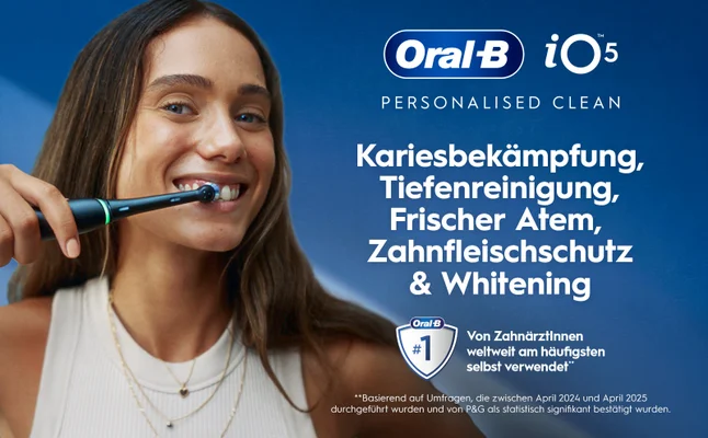 Oral-B iO5 Zahnbürste mit mehreren Zahnpflegefunktionen für personalisierte Reinigung.