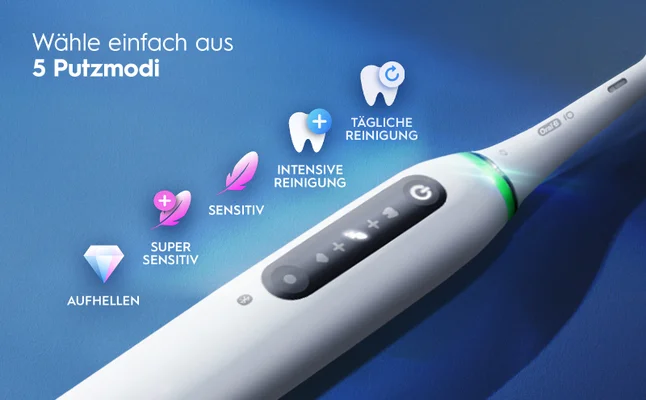 Elektrische Zahnbürste mit 5 Modi: Tägliche Reinigung, Intensiv, Sensitiv, Super Sensitiv, Aufhellen