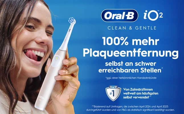 Oral-B iO2 elektrische Zahnbürste mit 100% mehr Plaqueentfernung an schwer erreichbaren Stellen