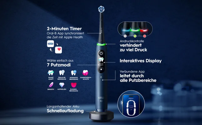 Elektrische Zahnbürste mit 7 Putzmodi, Timer, Andruckkontrolle und App-Verbindung