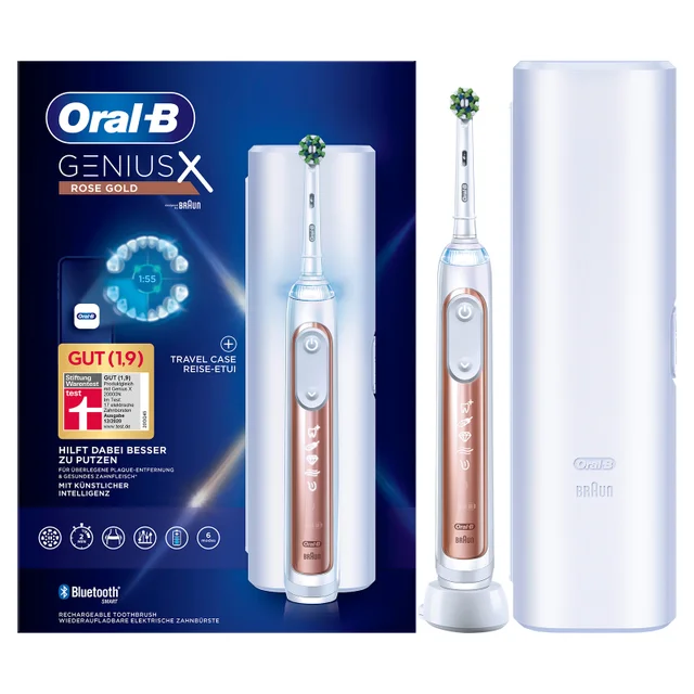 Oral-B Genius X Elektrische Zahnbürste, Reiseetui, rosegold