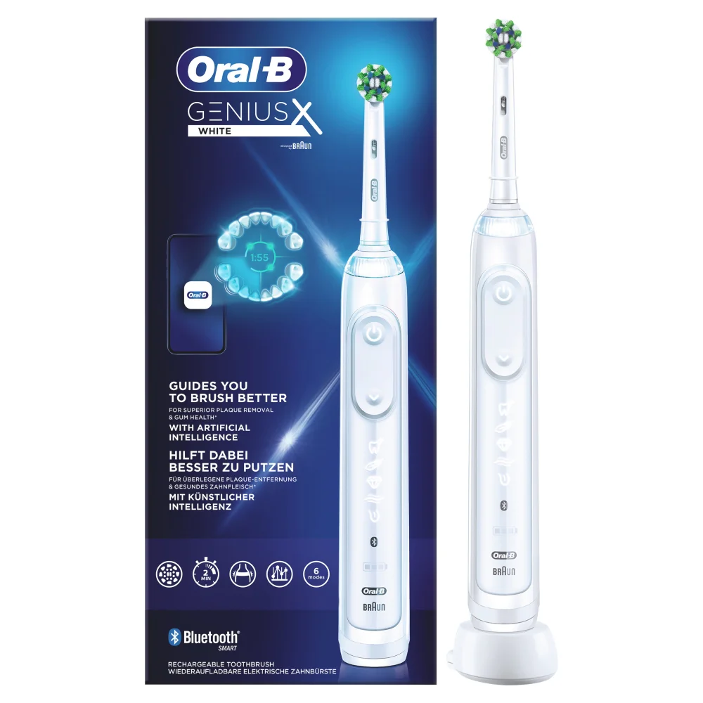 Oral-B GENIUS X elektrische Zahnbürste mit KI für bessere Plaque-Entfernung.