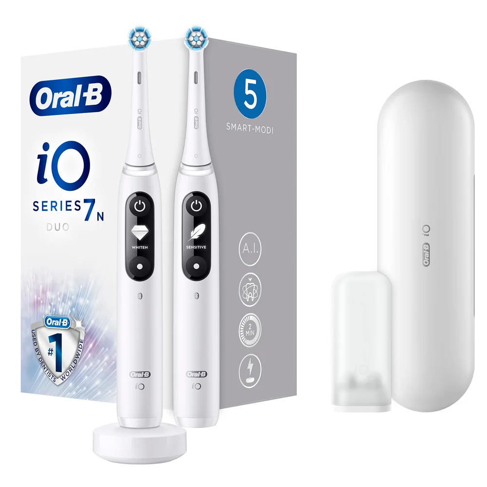 Oral-B iO 7 Duo Elektrische Zahnbürsten, Reiseetui, white alabaster Bild 1