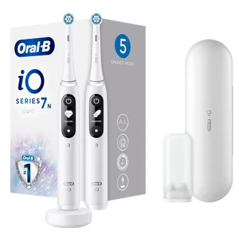 Oral-B iO 7 Duo Elektrische Zahnbürsten, Reiseetui, white alabaster