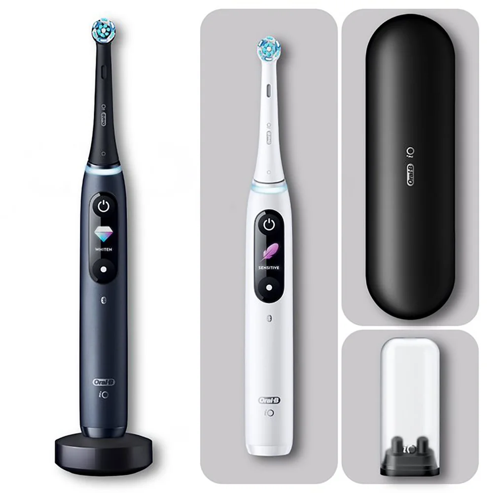 Oral-B iO 8 Duo Elektrische Zahnbürsten, Reiseetui, white alabaster/black onyx Bild 1