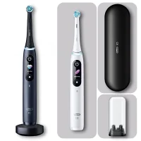 Oral-B iO 8 Duo Elektrische Zahnbürsten, Reiseetui, white alabaster/black onyx