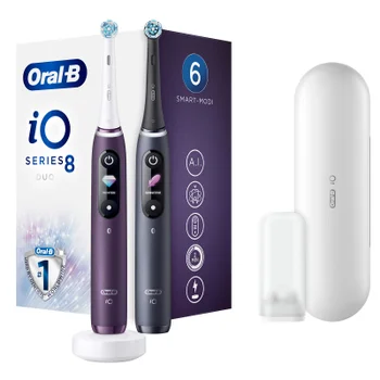 iO 8 Doppelpack Elektrische Zahnbürsten, Reiseetui, violet/black