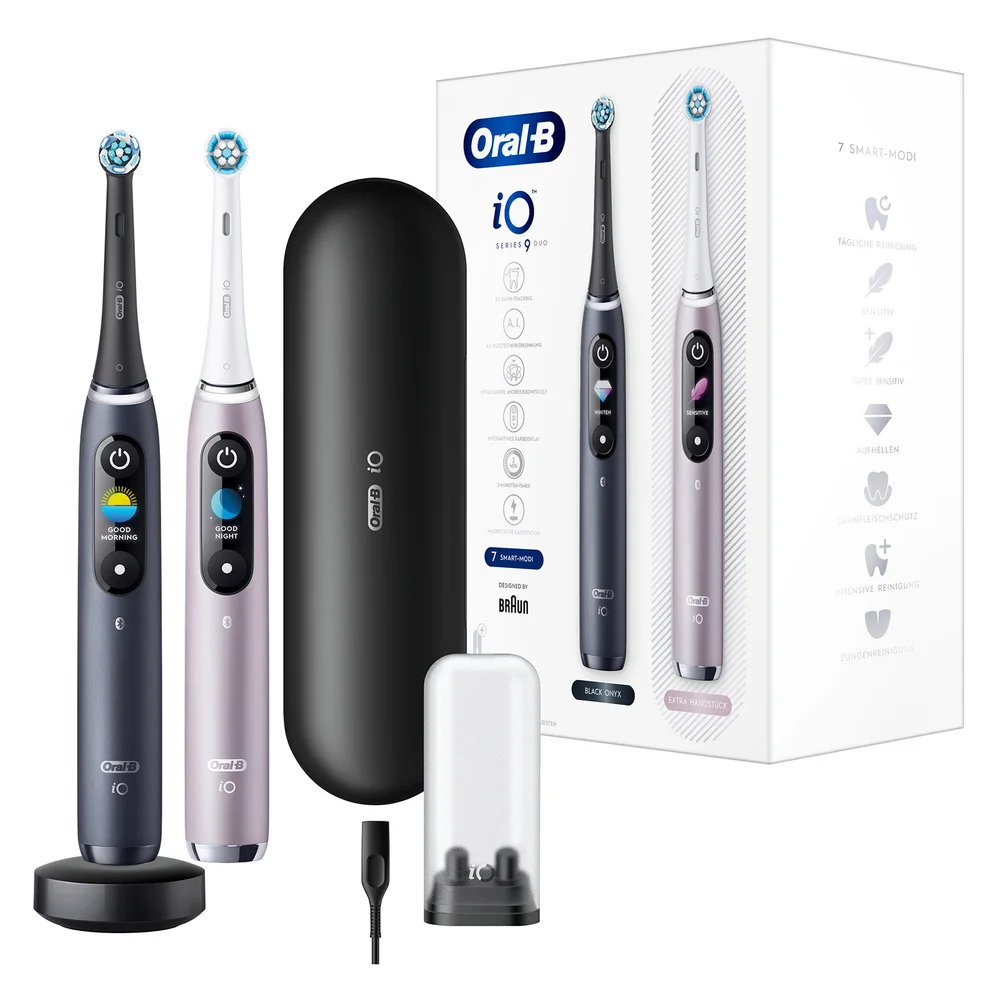 Oral-B iO 9 Duo Elektrische Zahnbürsten, Lade-Reiseetui, black onyx/rose quartz Bild 1