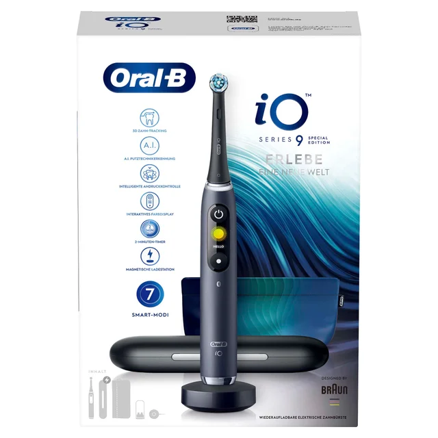 Oral-B iO 9 Special Edition Elektrische Zahnbürste, Lade-Reiseetui, black onyx