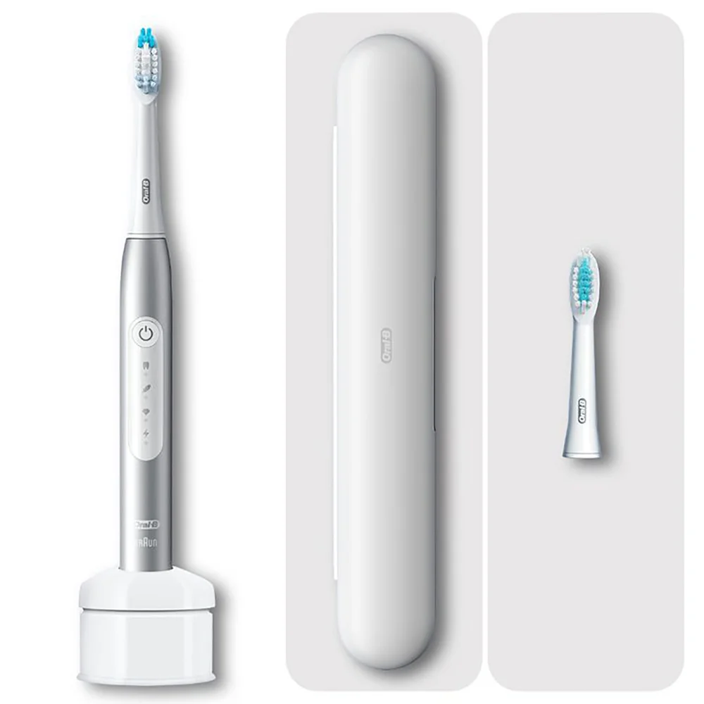 Oral-B elektrische Zahnbürste, Reiseetui und Ersatzbürstenkopf.