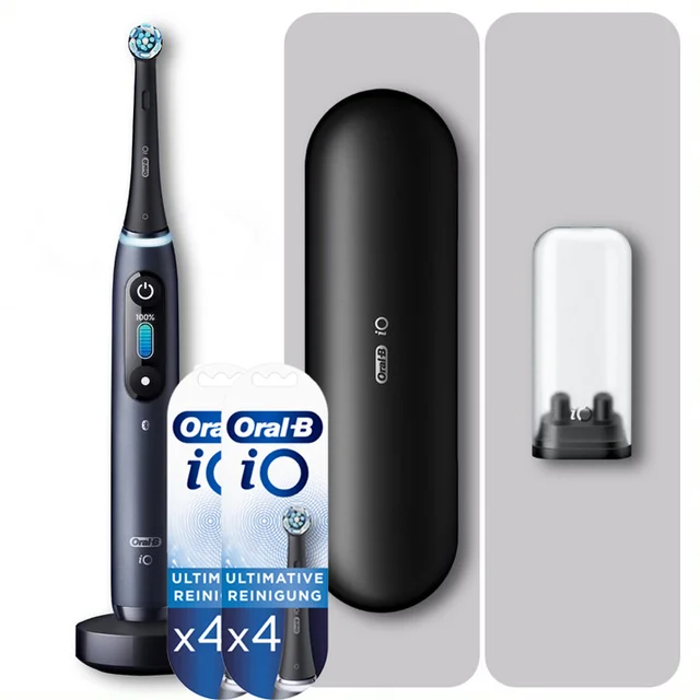 Oral-B iO8 schwarz + iO Ultimative Reinigung Aufsteckbürsten schwarz, 8 Stück