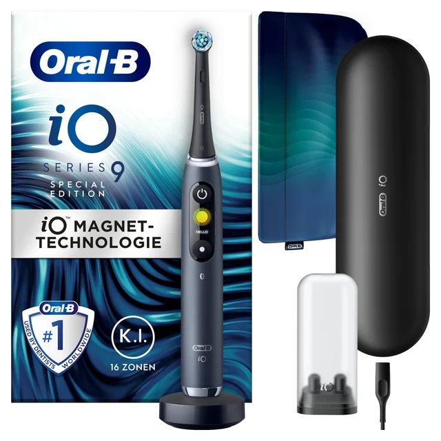 Oral-B iO9 Special Edition schwarz + iO Ultimative Reinigung Aufsteckbürsten schwarz, 4 Stück