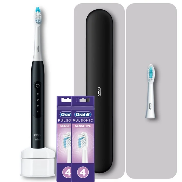 Pulsonic Slim Luxe 4500 schwarz + Pulsonic Sensitive Aufsteckbürsten weiß, 8 Stück Bild 1