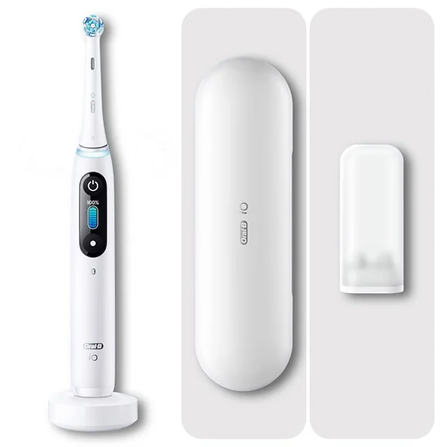 Oral-B iO 8 Elektrische Zahnbürste, Reiseetui, white alabaster