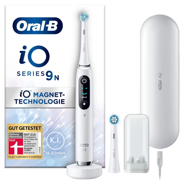 Oral-B iO 9 Elektrische Zahnbürste, Lade-Reise-Etui, white alabaster