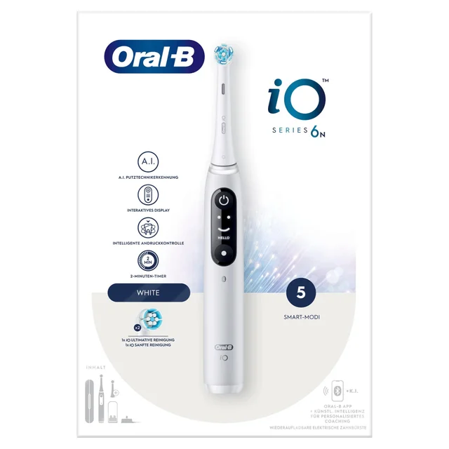 Oral-B iO Series 6N Zahnbürste weiß mit K.I.-Putztechnik und 5 Smart-Modi.