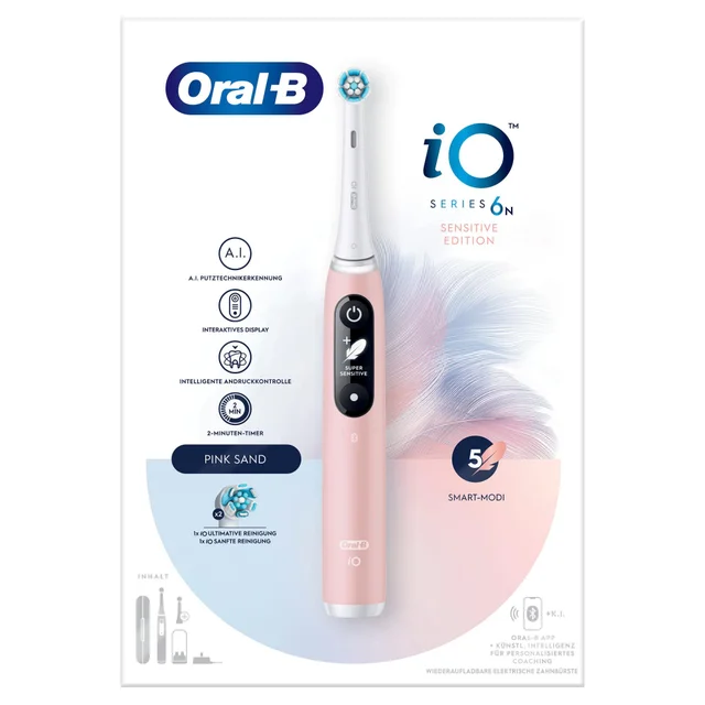 Oral-B iO Series 6n Sensitive Edition Zahnbürste in Pink Sand mit ""Super Sensitive"" Modus.
