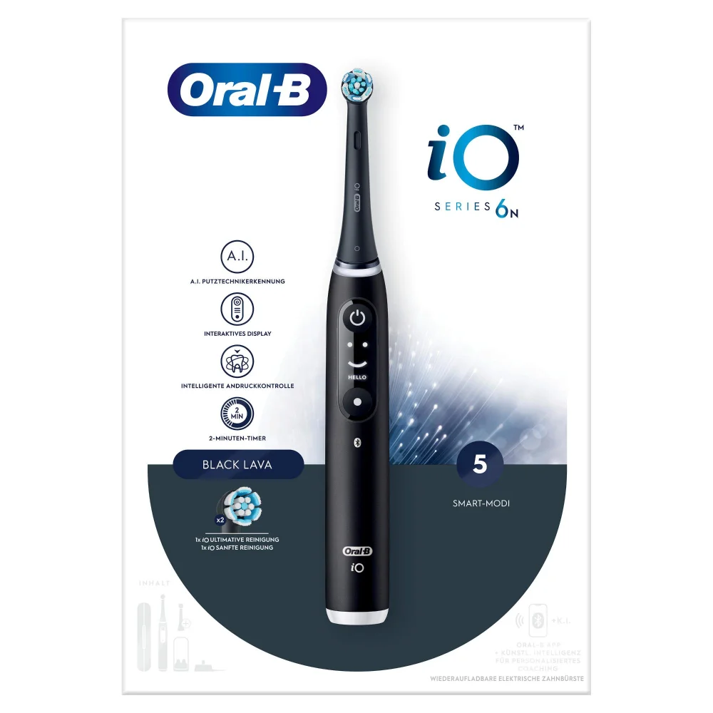 Oral-B iO Series 6N elektrische Zahnbürste, Black Lava, mit A.I. Putztechnikerkennung.