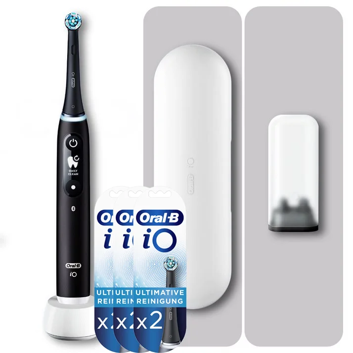 Oral-B iO6 schwarz + iO Ultimative Reinigung Aufsteckbürsten schwarz, 8 Stück Bild 1