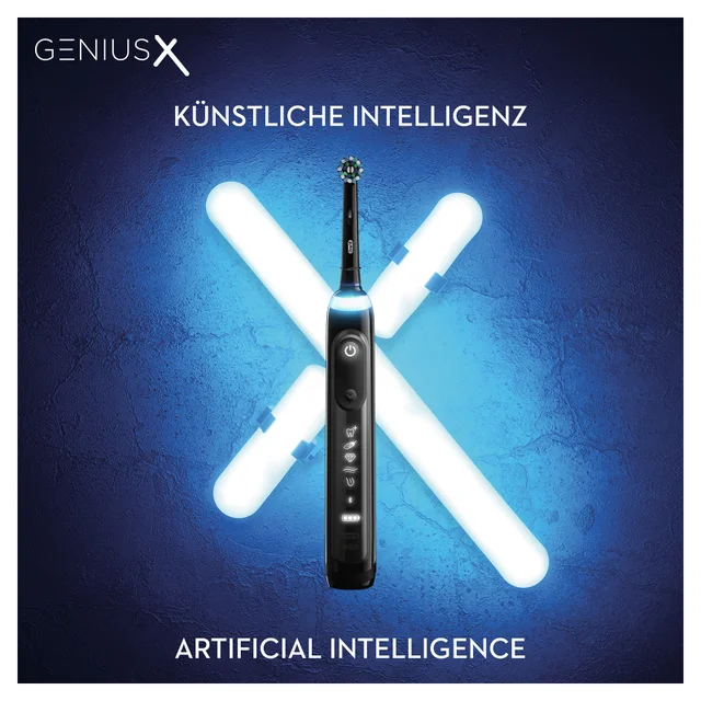Oral-B Genius X elektrische Zahnbürste, beworben mit Künstlicher Intelligenz.