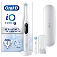 Oral-B iO Series 8 Zahnbürste mit iO Magnet-Technologie und Ladezubehör.
