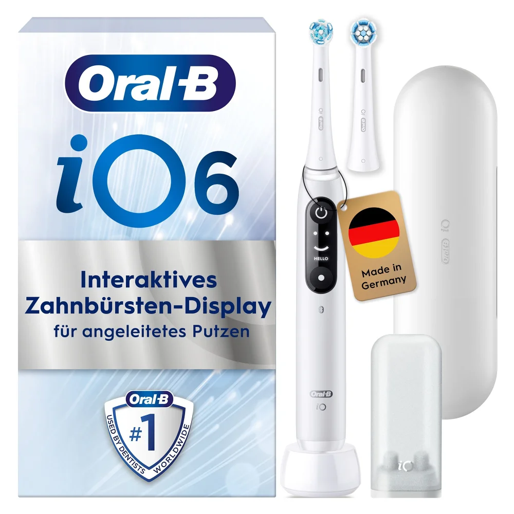Oral-B iO6 elektrische Zahnbürste mit interaktivem Display für angeleitetes Putzen.