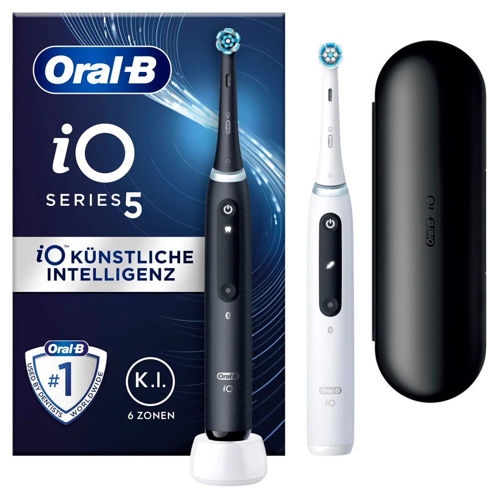 Oral-B iO Series 5 Duopack Elektrische Zahnbürste, Reiseetui, Matt Black/Quite White Bild 1