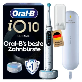 Oral-B iO Series 10 Elektrische Zahnbürste, Lade-Reise-Etui, Stardust White