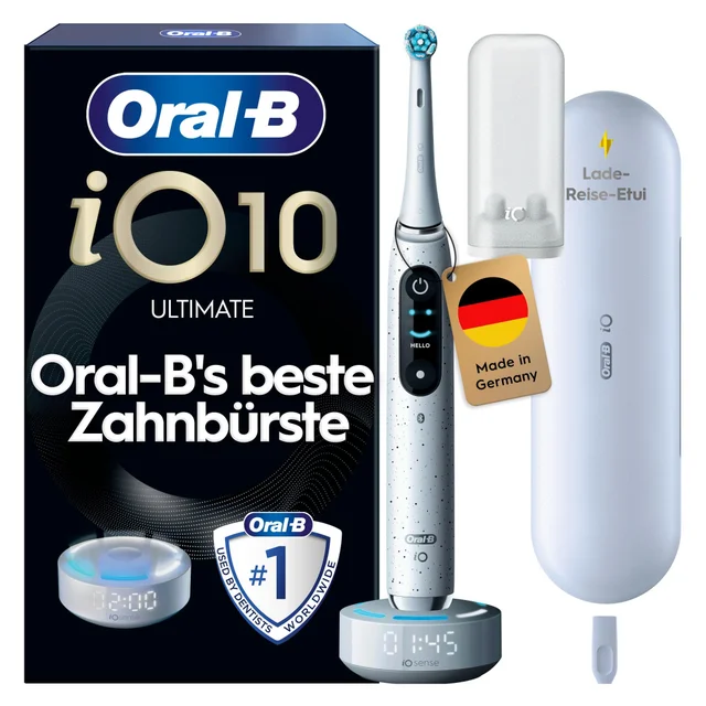 Oral-B iO10 Zahnbürste, Lade-Reise-Etui, beworben als ""Oral-B's beste Zahnbürste"".
