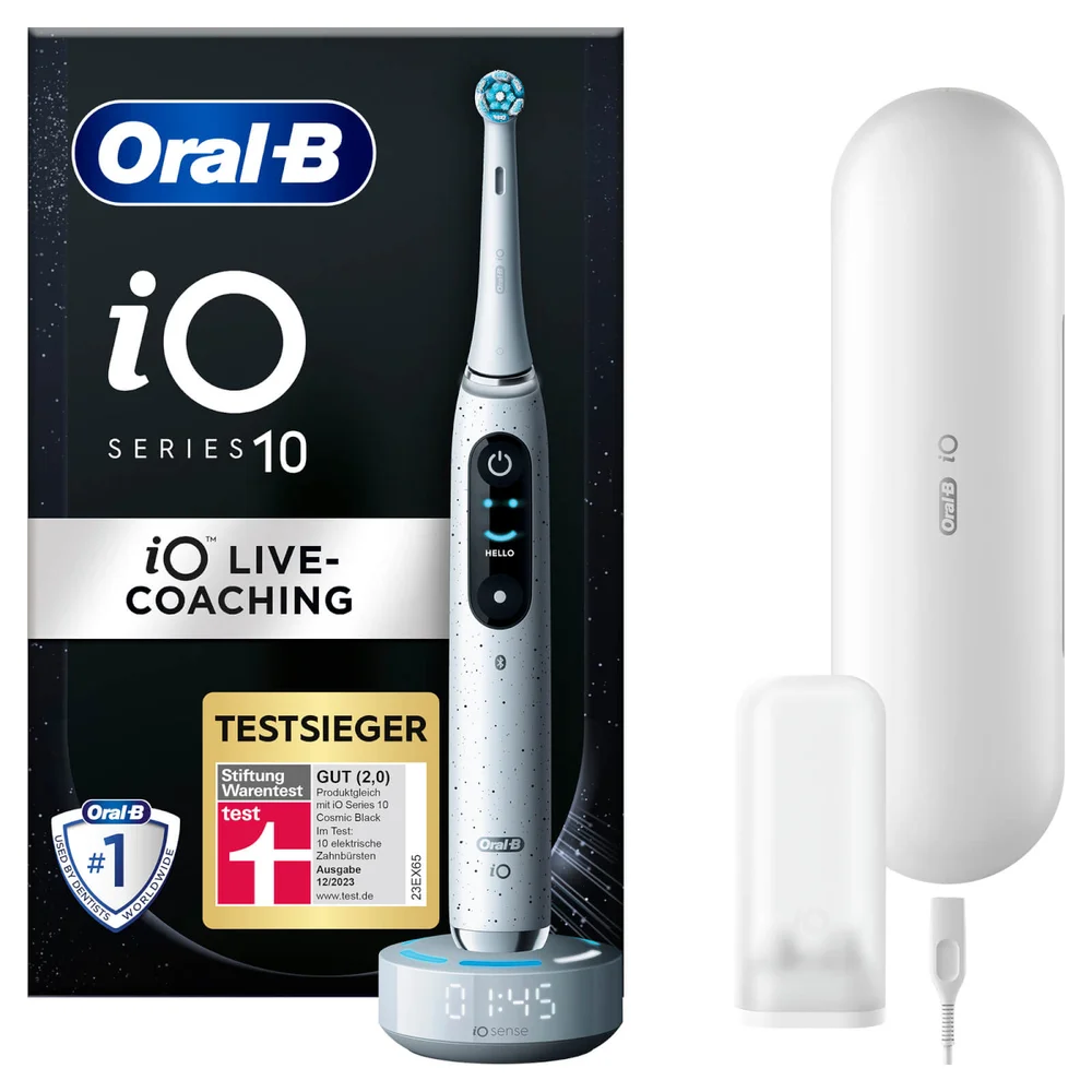 Oral-B iO Series 10 Elektrische Zahnbürste, Lade-Reiseetui, Stardust White Bild 1