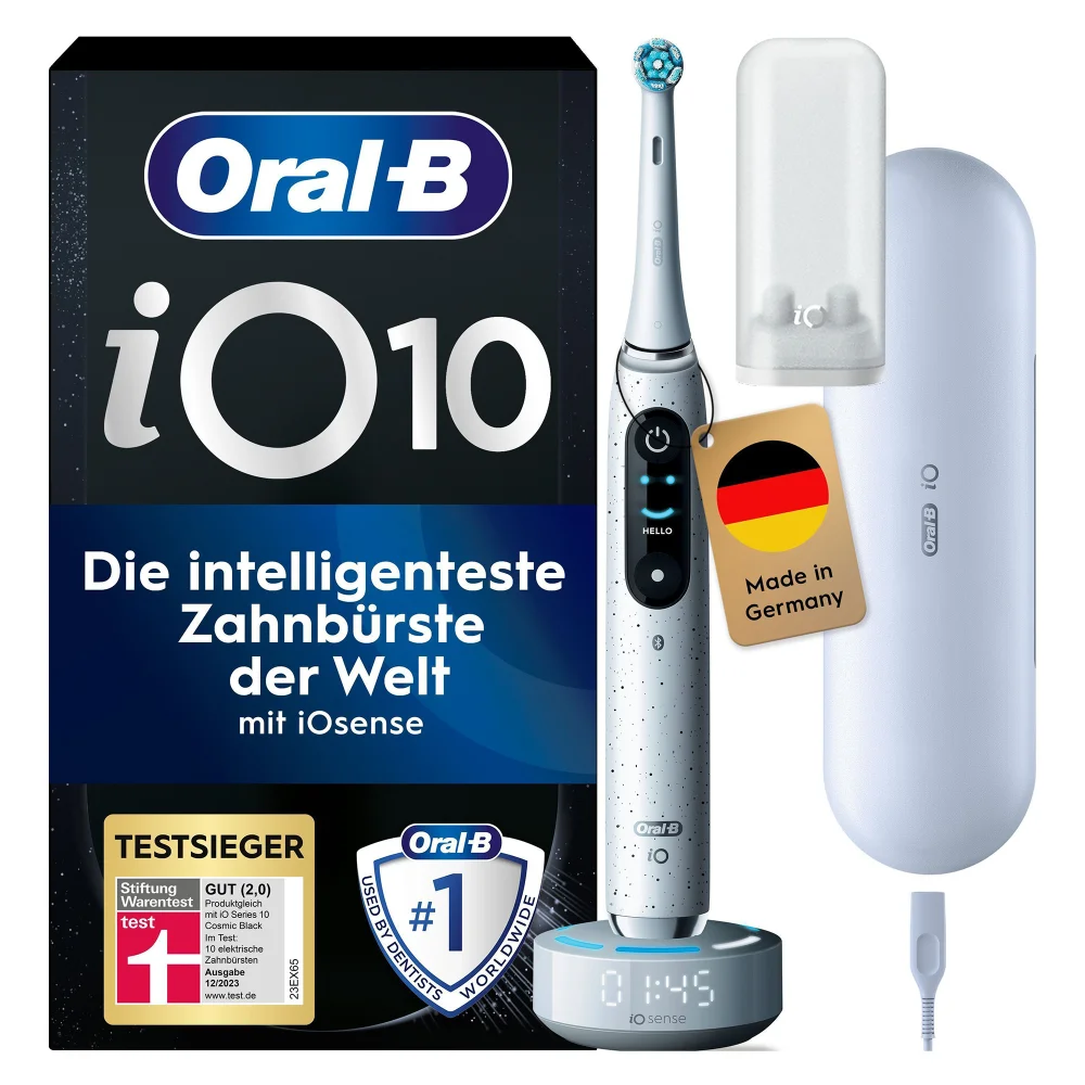 Oral-B iO Series 10 Elektrische Zahnbürste, Lade-Reise-Etui, Stardust White Bild 1